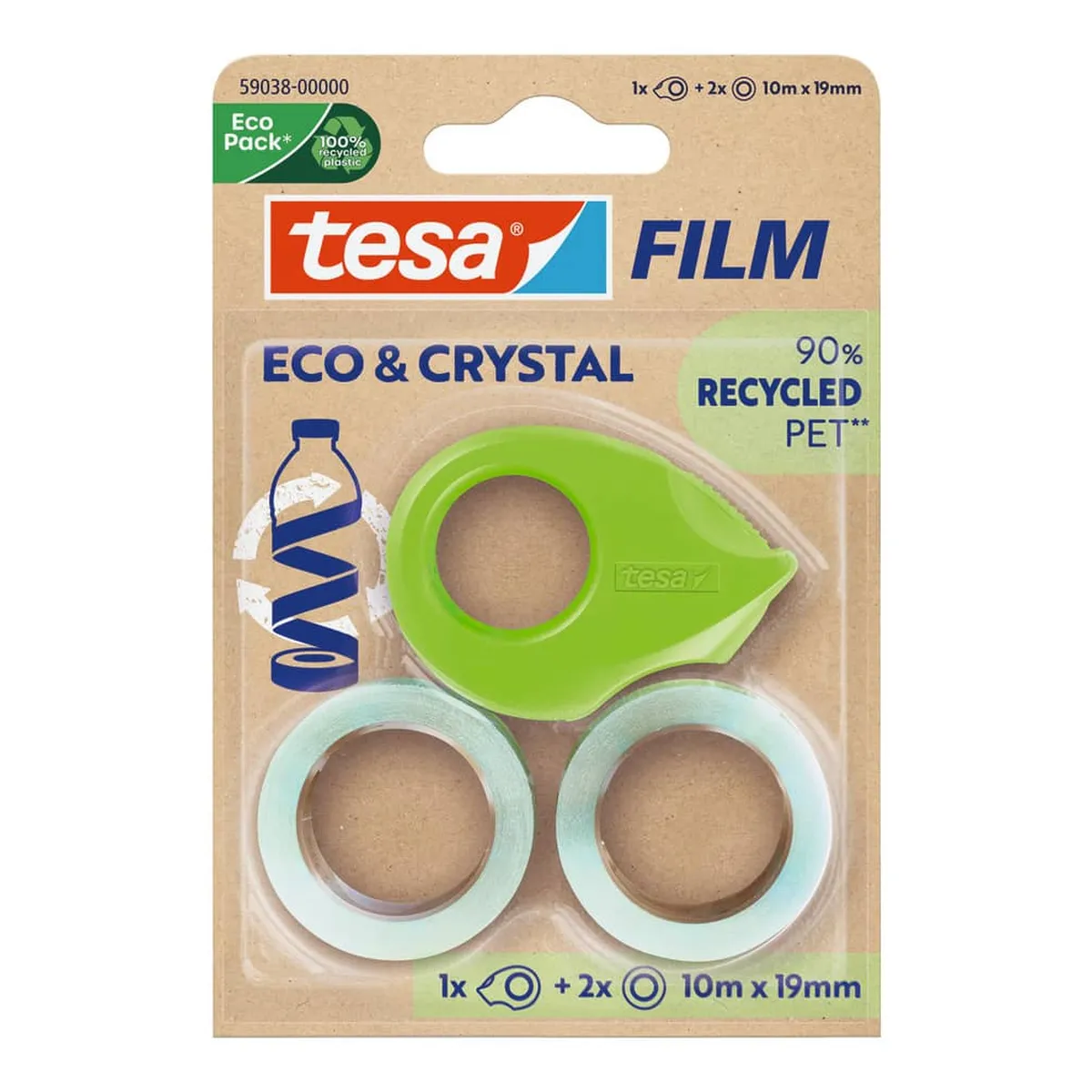 tesa® Handabroller Eco & Crystal mini Dispenser - inkl. 2 Rollen 19mm x10m, klar