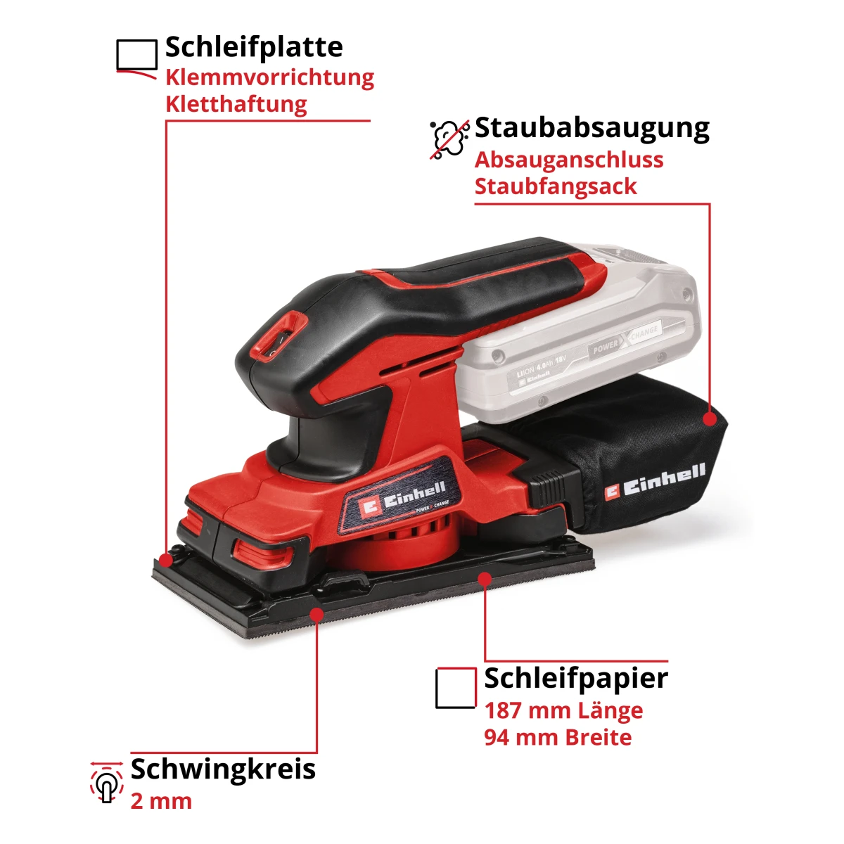 Einhell Akku-Schwingschleifer TC-OS 18/187 Li Solo