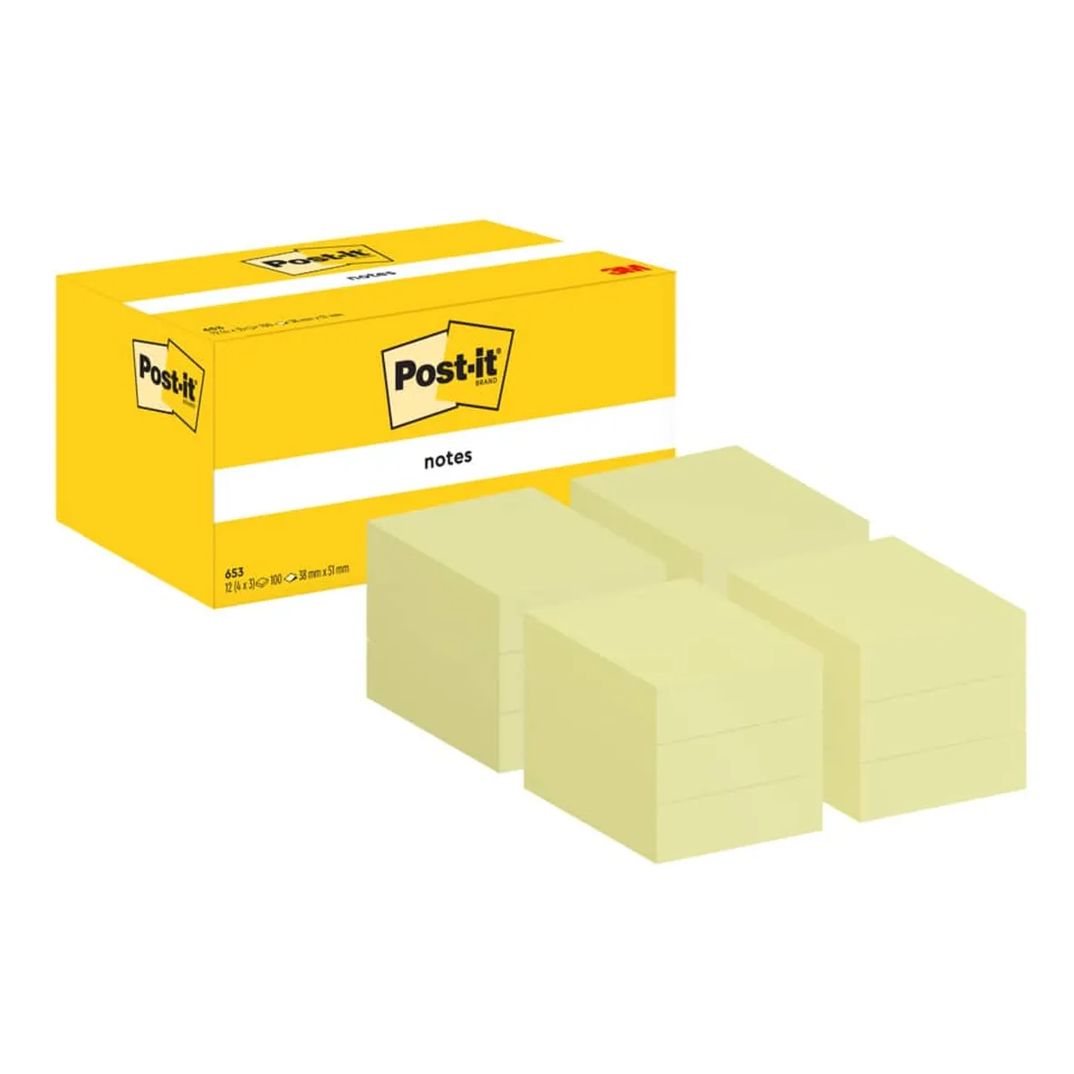 Post-it® Haftnotizblock - 38 x 51 mm, gelb, 12x 100 Blatt Karton