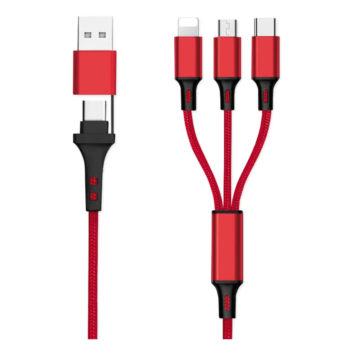 Fontastic 6in1 Ladekabel USB-A/Type-C/8-Pin/Micro USB 1.2m rot