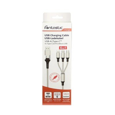 Fontastic 6in1 Ladekabel USB-A/Type-C/8-Pin/Micro USB 1.2m silber