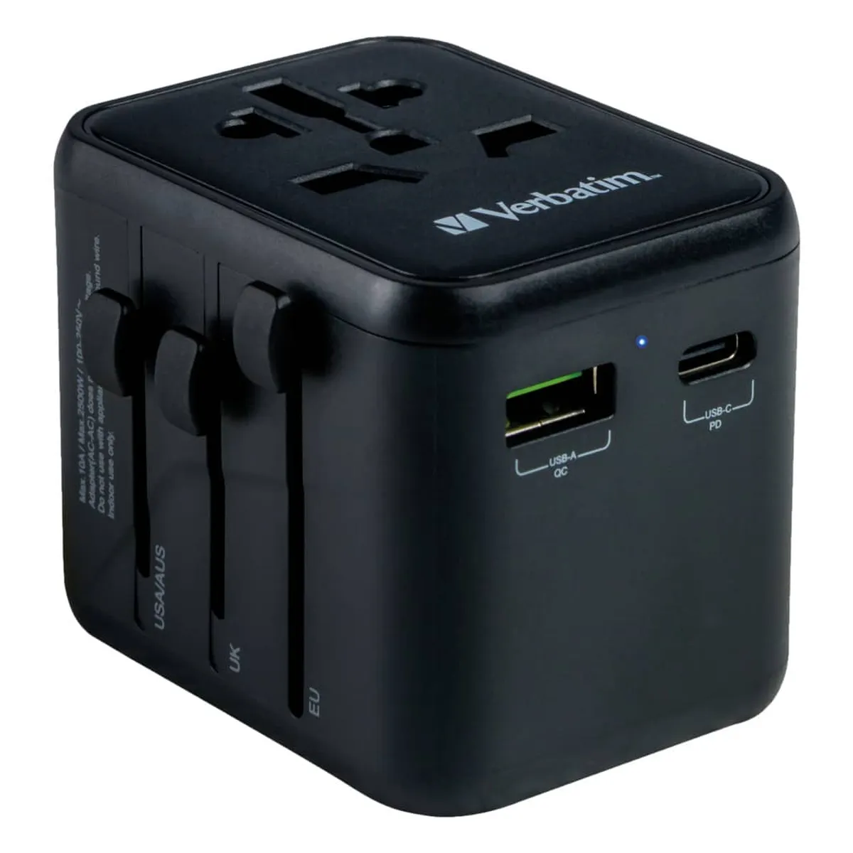 Verbatim Ladeadapter Universal Travel - UTA-02, Anschlüsse für USB Typ-A/C & Stromstecker, schwarz