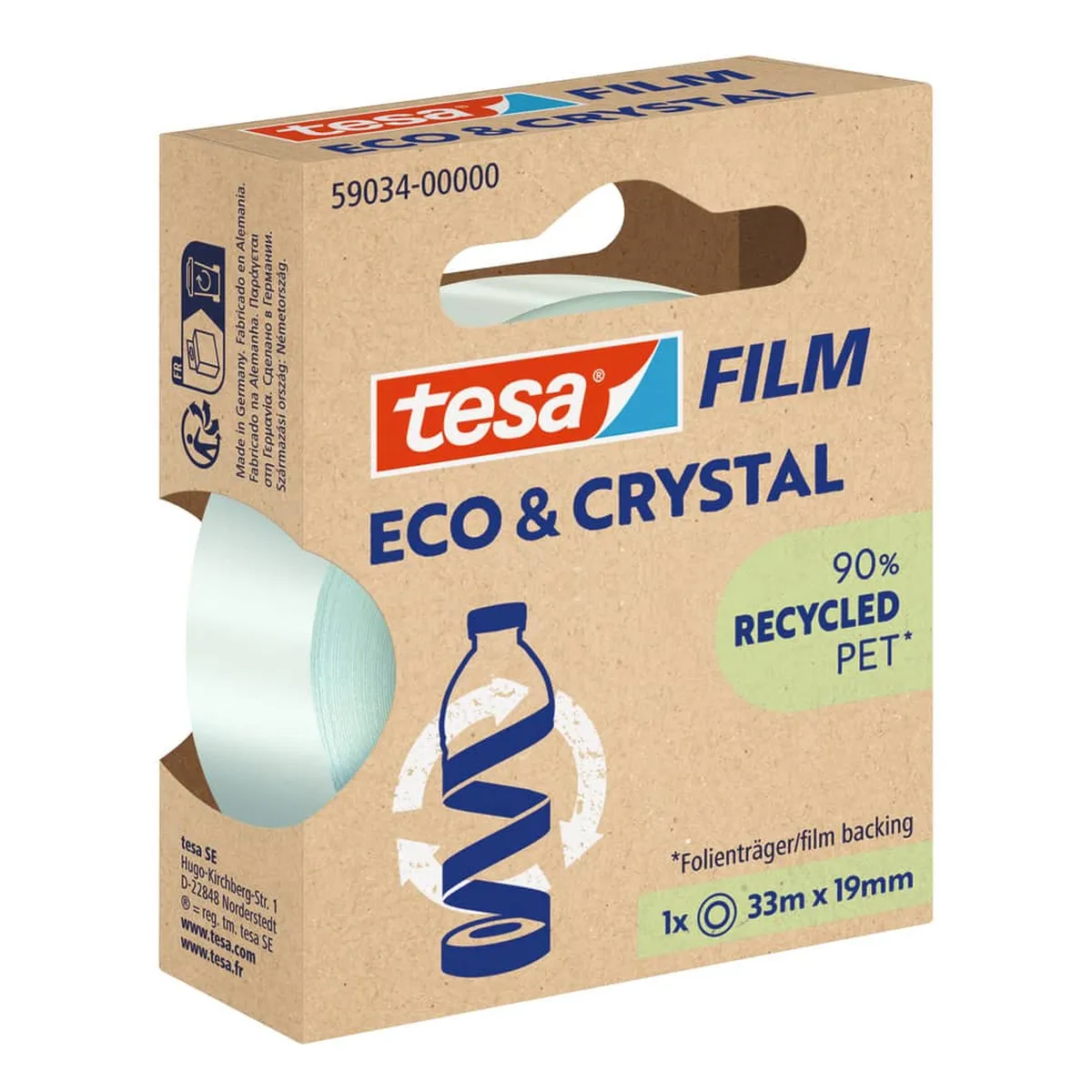 tesa® Klebefilm PET Eco & Crystal - 19mm x 33m, kristallklar