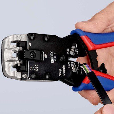 Knipex Crimp-Hebelzange für Westernstecker Westernstecker RJ10 (4-pin) 7.65 mm, RJ11/12 (6-pin) 9.65 mm, RJ45 (8-pin) 11.68 mm