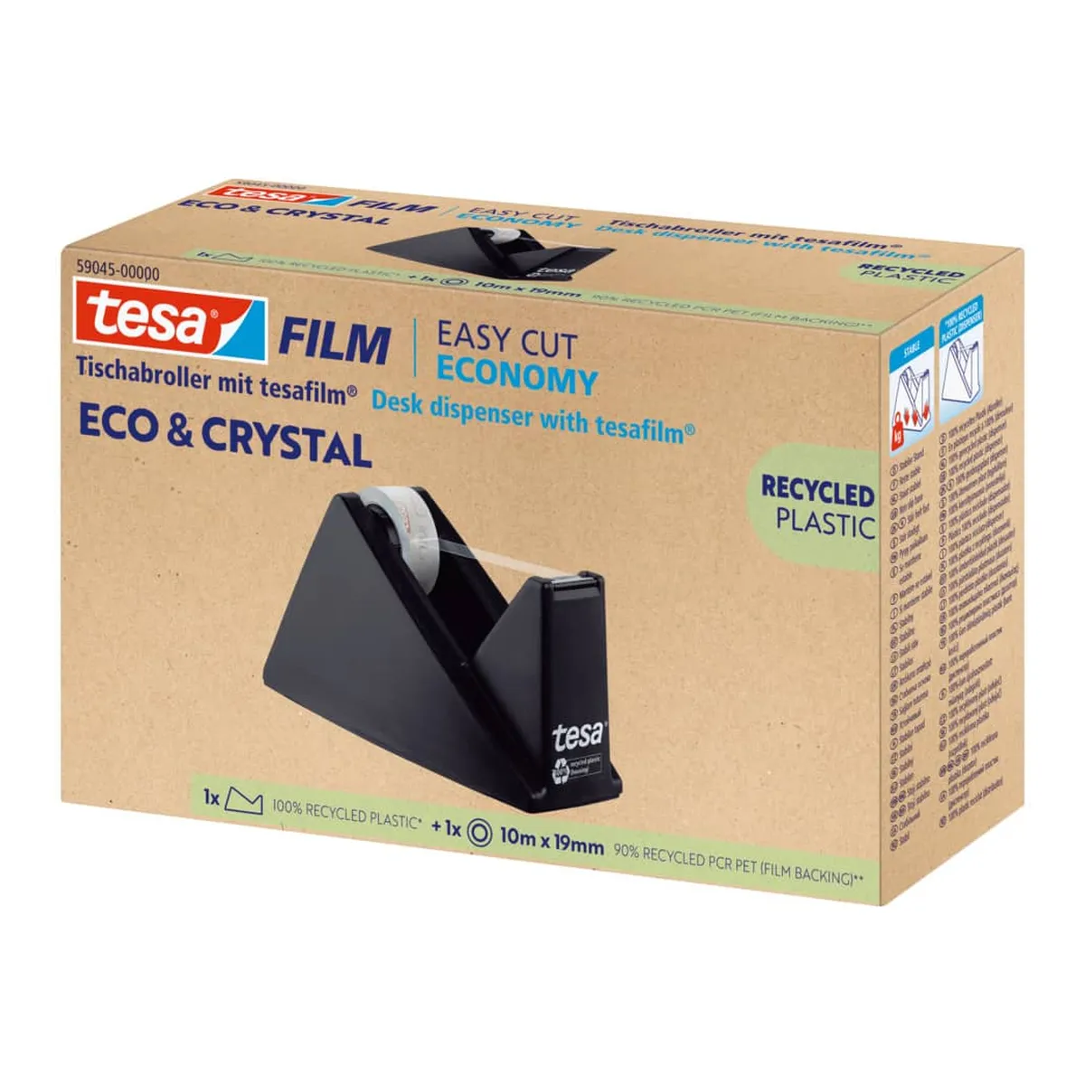 tesa® Tischabroller Easy Cut® Economy - für Rollen bis 33m : 19mm, schwarz, 100% Recycling-Plastik