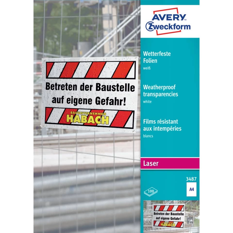 Avery Zweckform Wetterfeste Folie - A4, spezialbeschichtet, Stärke 0,13 mm, 100 Blatt