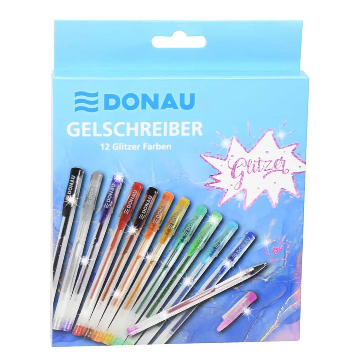 DONAU Gelschreiber - 12 Farben mit Glitter, Etui