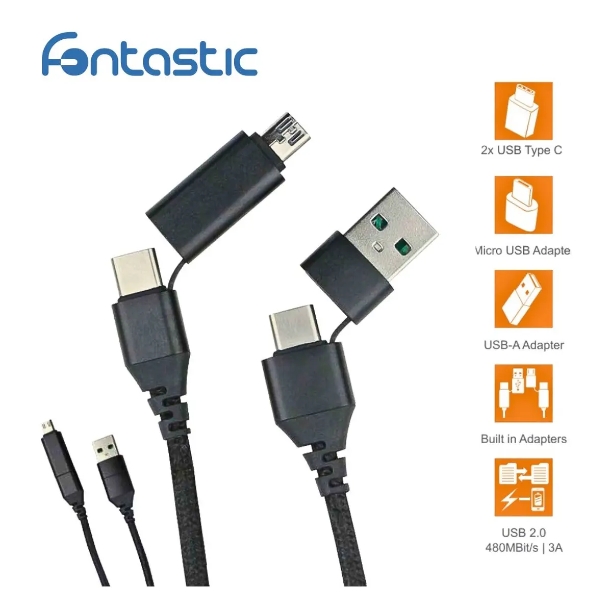 Fontastic Datenkabel Quattro Type-C - Type C 1.5m + Adapt sw