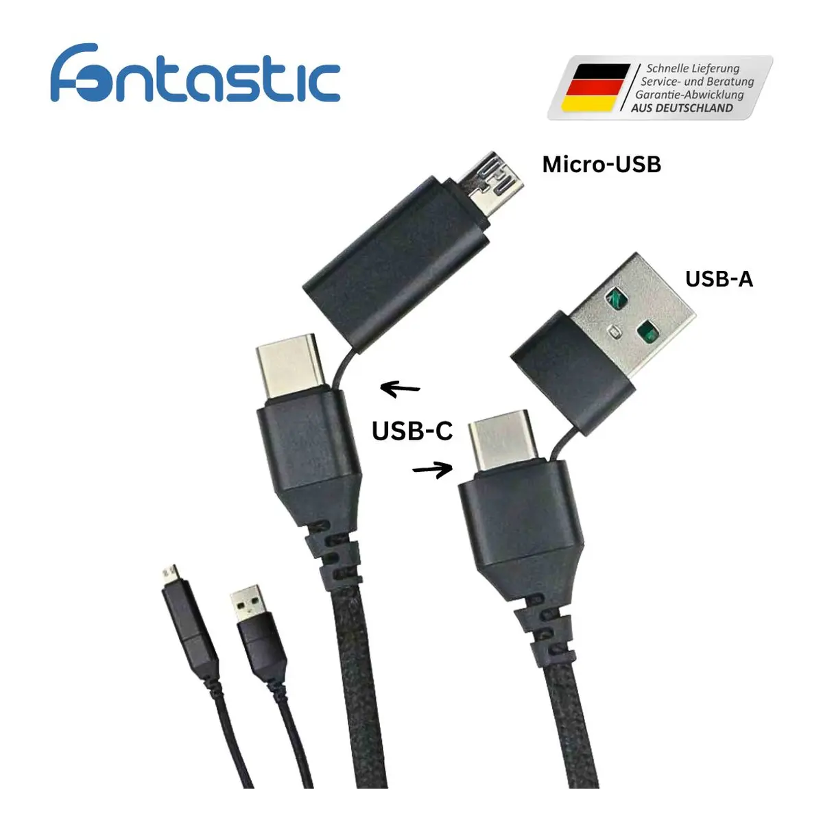 Fontastic Datenkabel Quattro Type-C - Type C 1.5m + Adapt sw