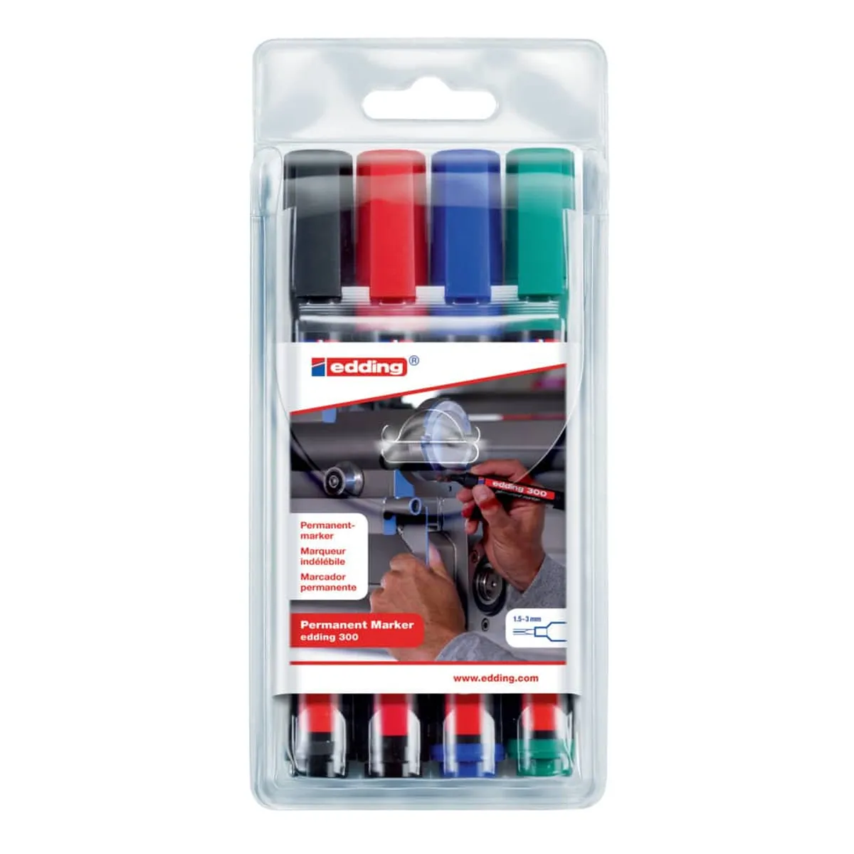 Edding 300 Permanentmarker - nachfüllbar, 1,5 - 3 mm, 4er-Set sortiert