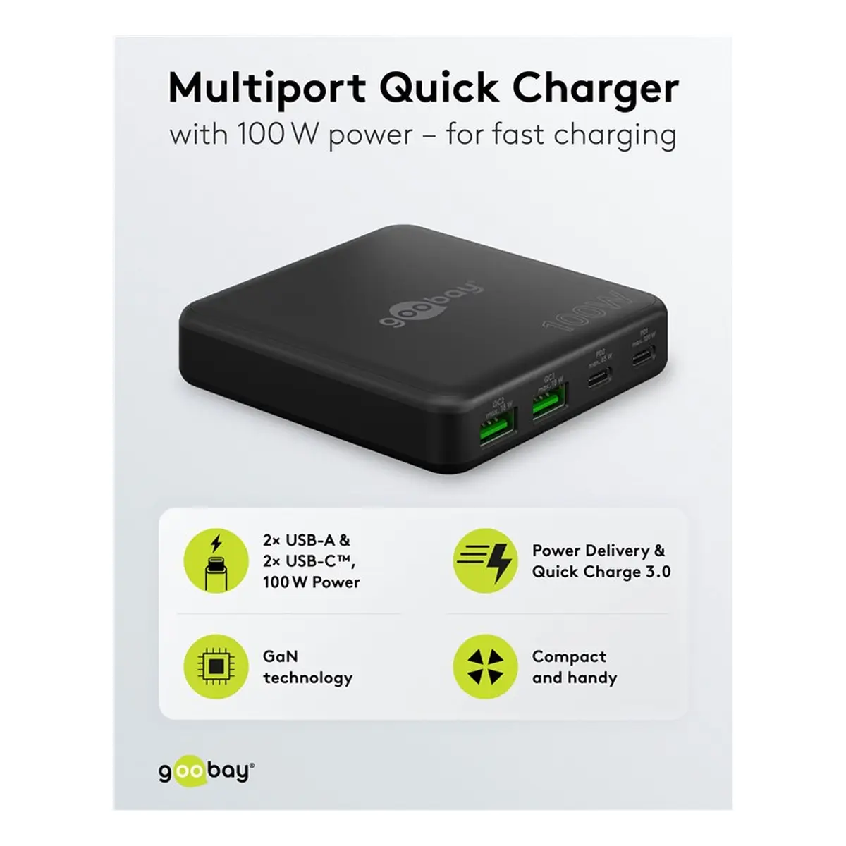 USB-C™ PD GaN Multiport-Tischladegerät (100 W) schwarz