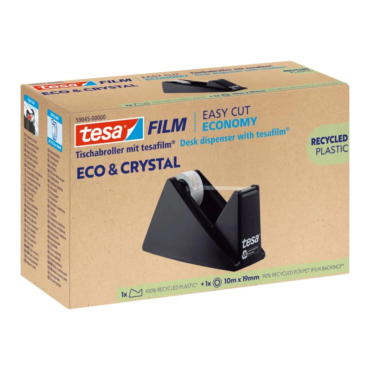 tesa® Tischabroller Easy Cut® Economy - für Rollen bis 33m : 19mm, schwarz, 100% Recycling-Plastik