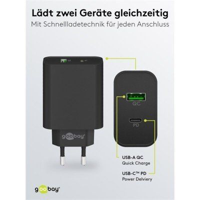 Dual-USB-Schnellladegerät PD/QC (45 W) schwarz