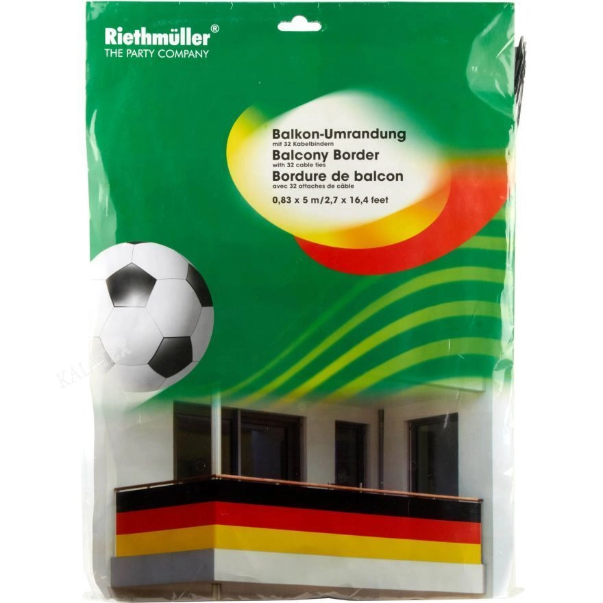 Balkon Umrandung von Riethmüller in den Farben der Deutschlandflagge in grüner Verpackung