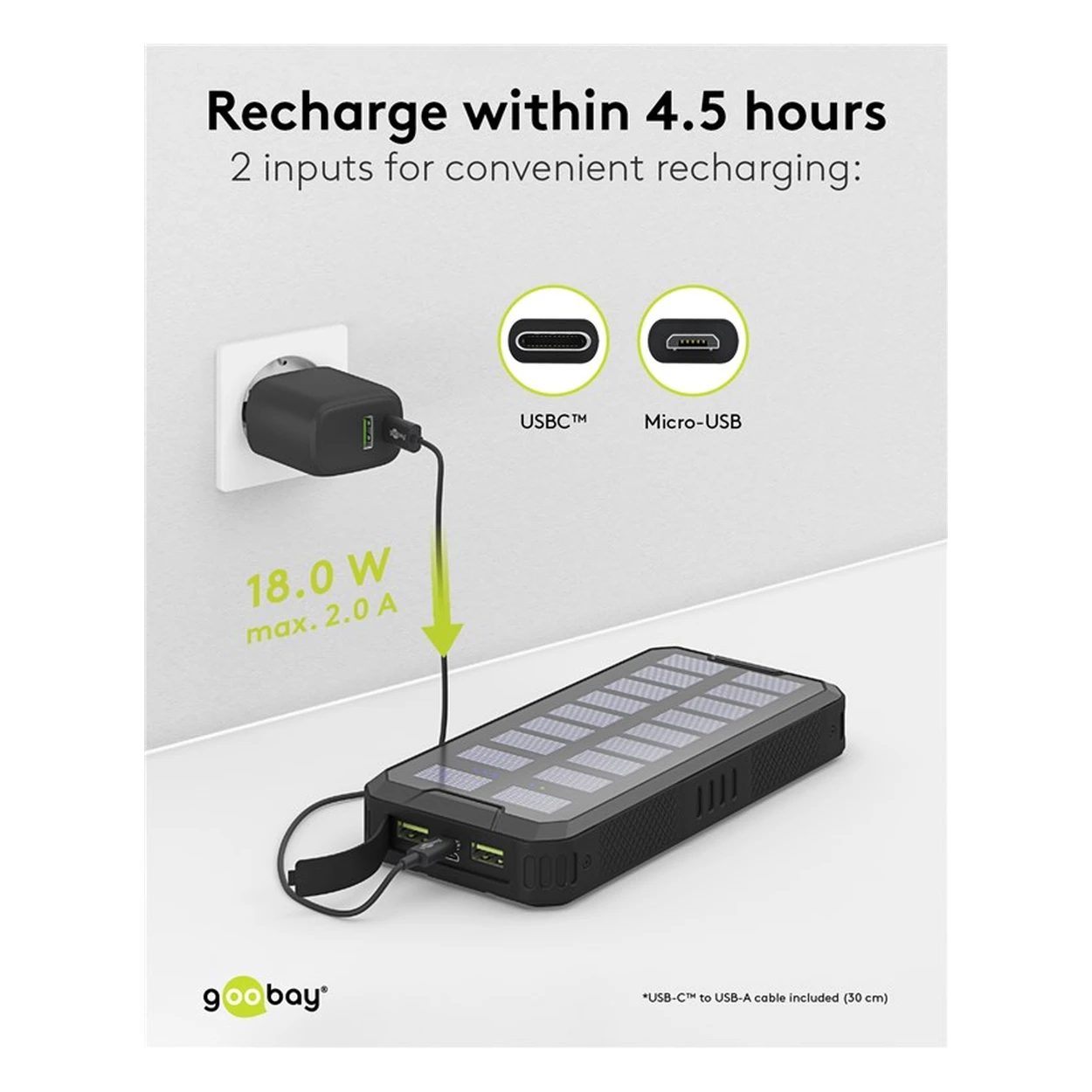 Goobay Outdoor Schnelllade-Powerbank mit Solar 20.000 mAh (USB-C™ PD, QC 3.0)