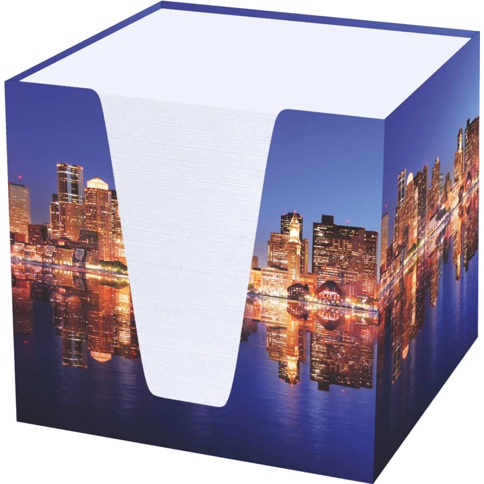 RNK Verlag Notizklotz Skyline - 900 Blatt, 70 g/qm, weiß, 92 x 92 x 92 mm