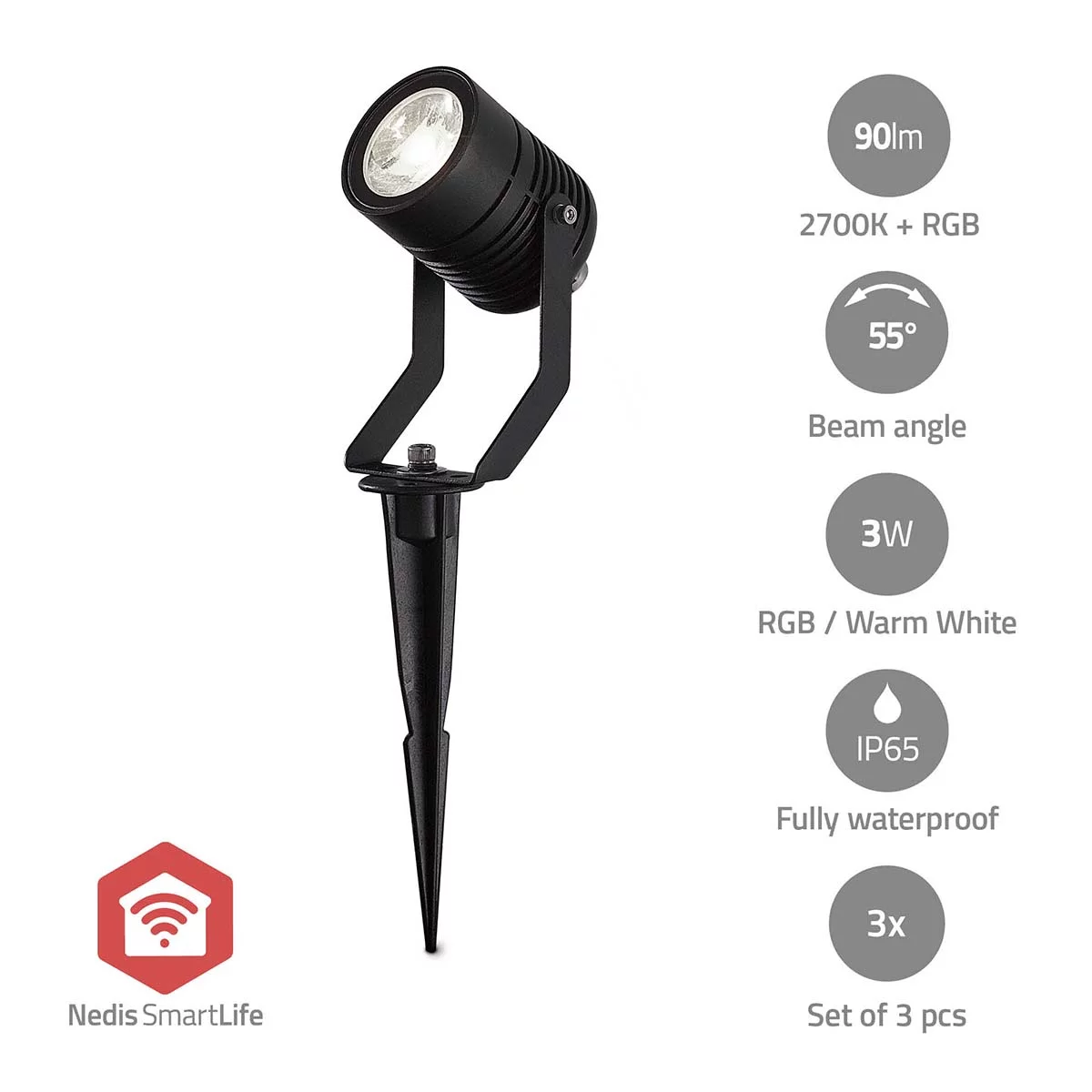 Nedis Smarte LED Gartenspots, 3er Set