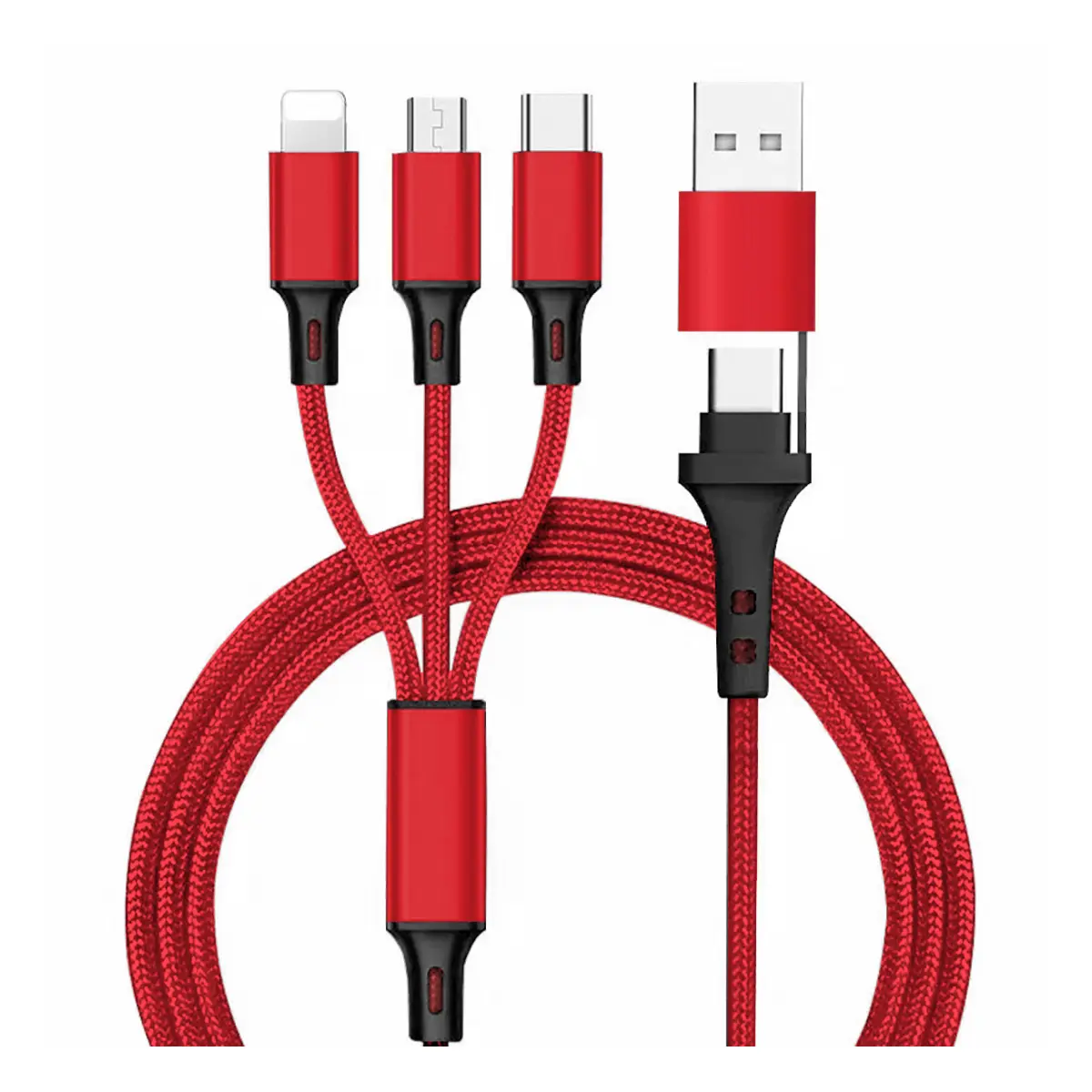 Fontastic 6in1 Ladekabel USB-A/Type-C/8-Pin/Micro USB 1.2m rot