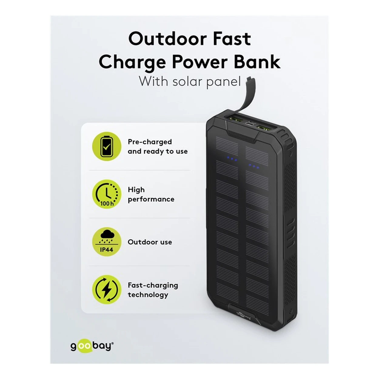 Goobay Outdoor Schnelllade-Powerbank mit Solar 20.000 mAh (USB-C™ PD, QC 3.0)