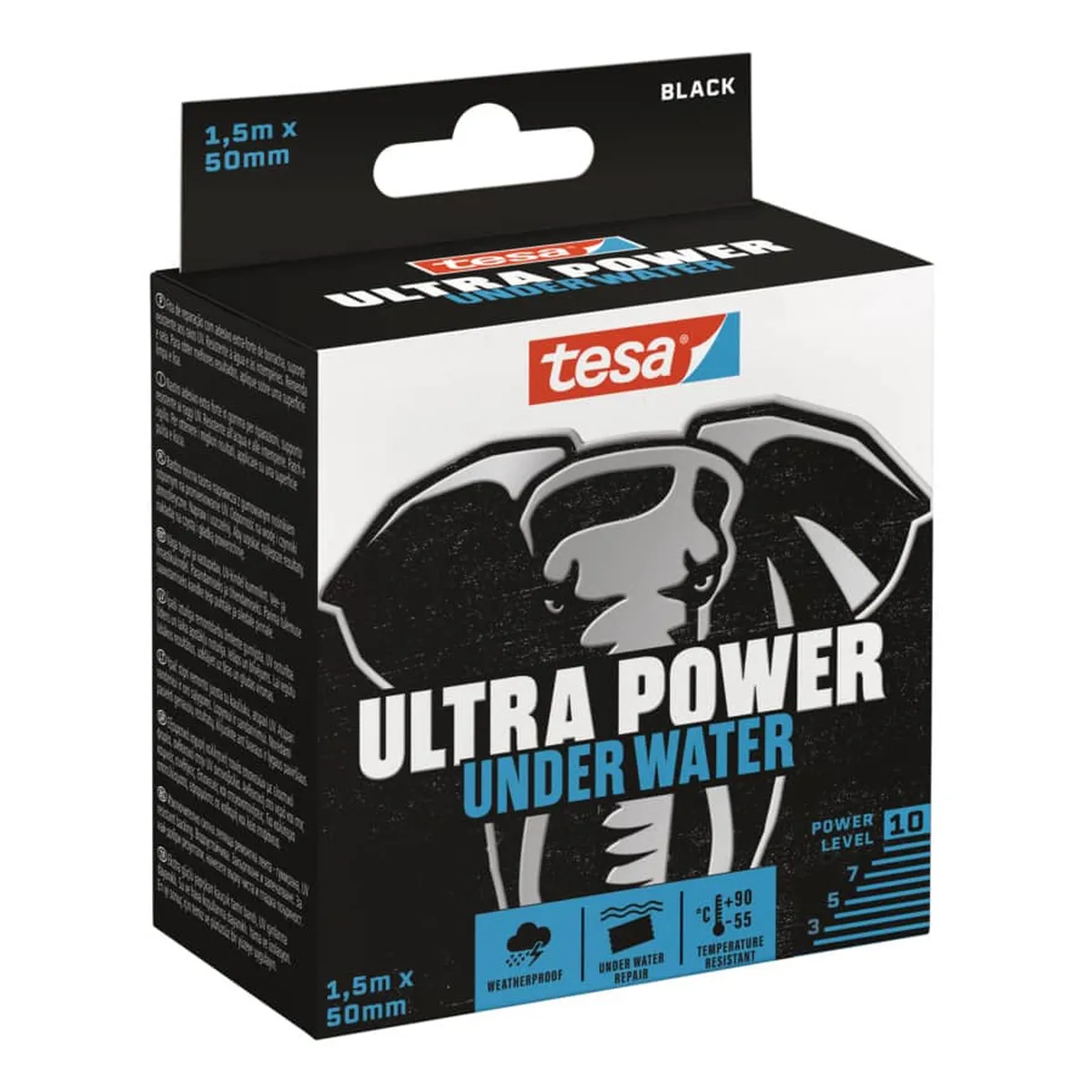 tesa® Gewebeband Reparaturband Ultra Power - 1,5 m x 50 mm, schwarz