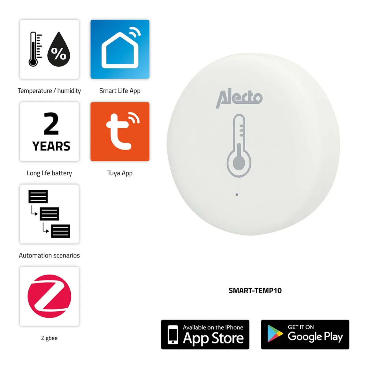 Alecto SMART-TEMP10 Intelligenter Zigbee-Temperatur- und Feuchtigkeitssensor