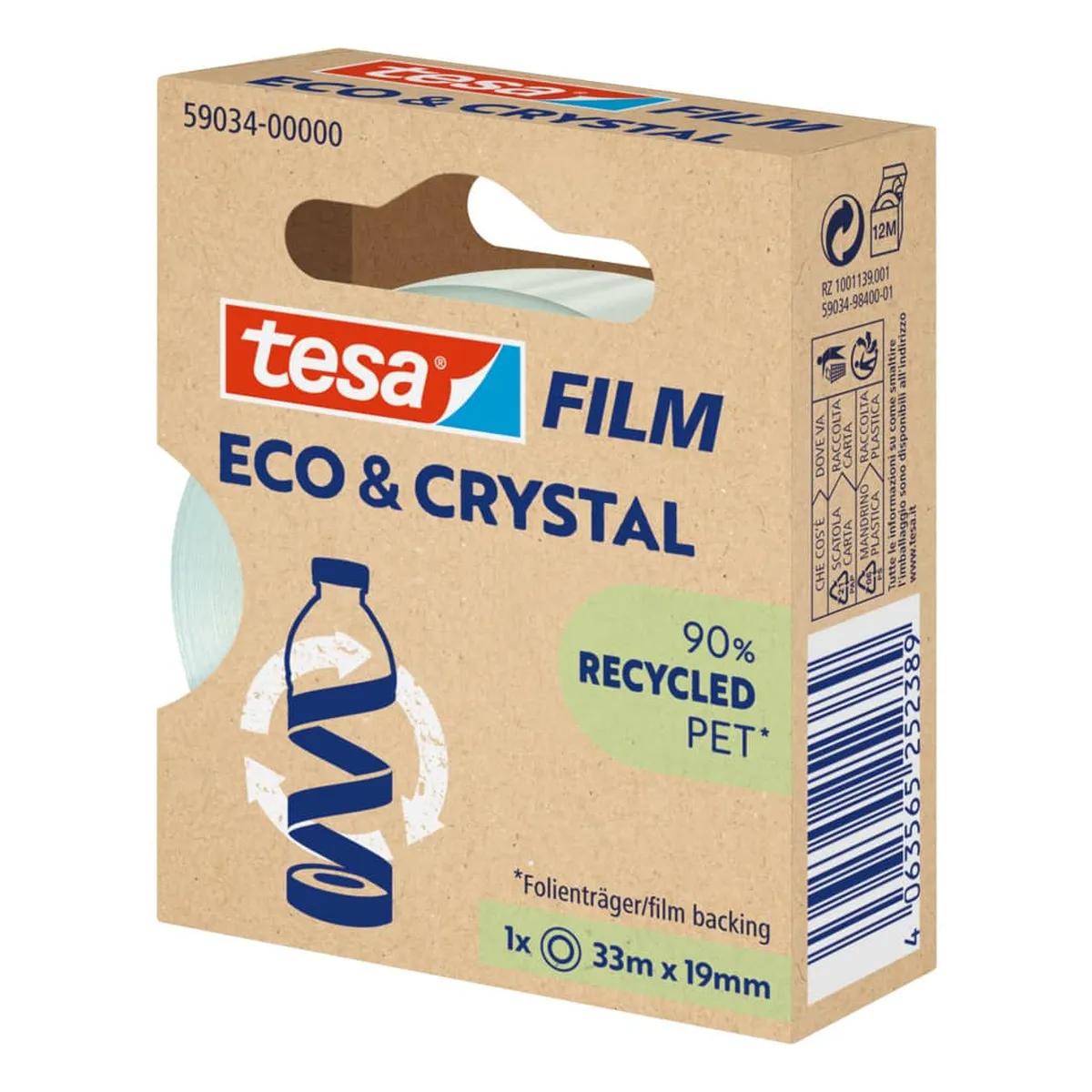 tesa® Klebefilm PET Eco & Crystal - 19mm x 33m, kristallklar