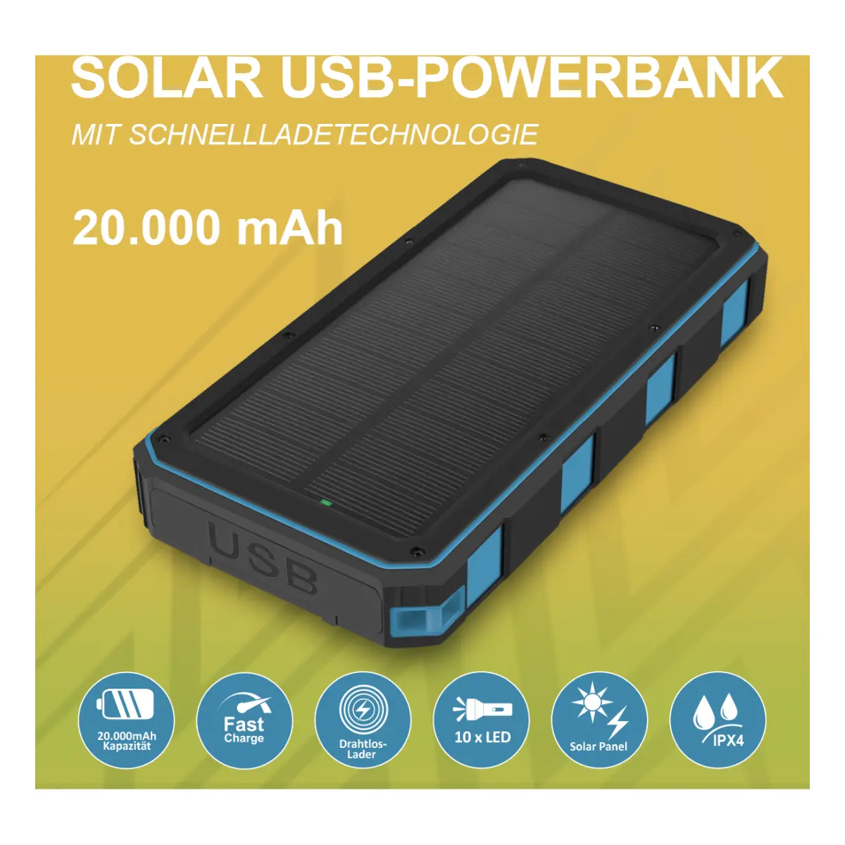 Fontastic Solar Power Bank Xora20Q mit Wireless Charger schwarz