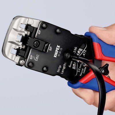 Knipex Crimp-Hebelzange für Westernstecker Westernstecker RJ10 (4-pin) 7.65 mm, RJ11/12 (6-pin) 9.65 mm, RJ45 (8-pin) 11.68 mm