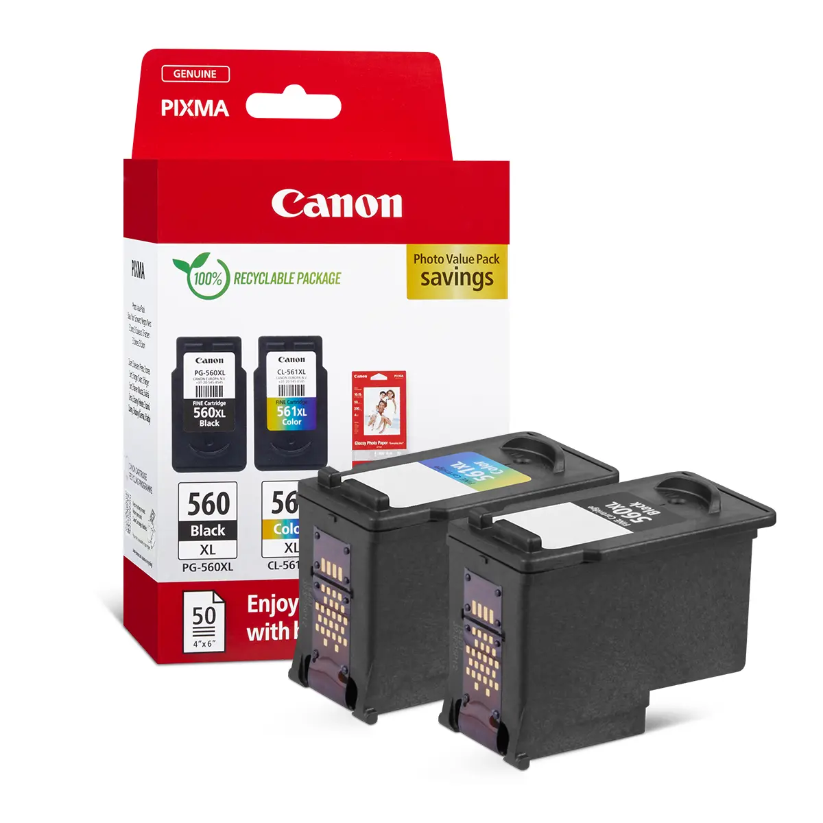 Canon Druckerpatrone 'PG-560XL+CL-561XL' Multipack schwarz + farbig +50 Blatt Fotopapier  