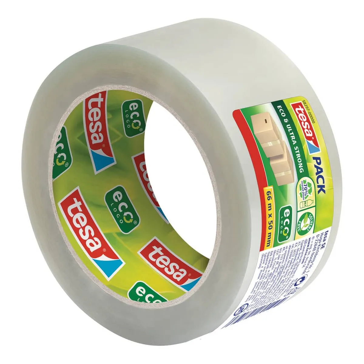 tesa® Packband tesapack® Eco & Ultra Strong ecoLogo® - PET, 50 mm x 66 m, transparent