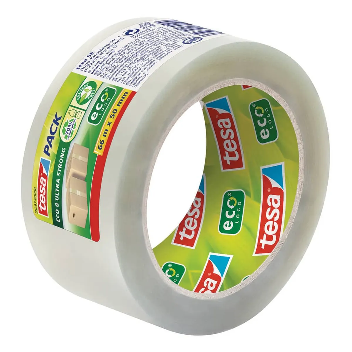 tesa® Packband tesapack® Eco & Ultra Strong ecoLogo® - PET, 50 mm x 66 m, transparent