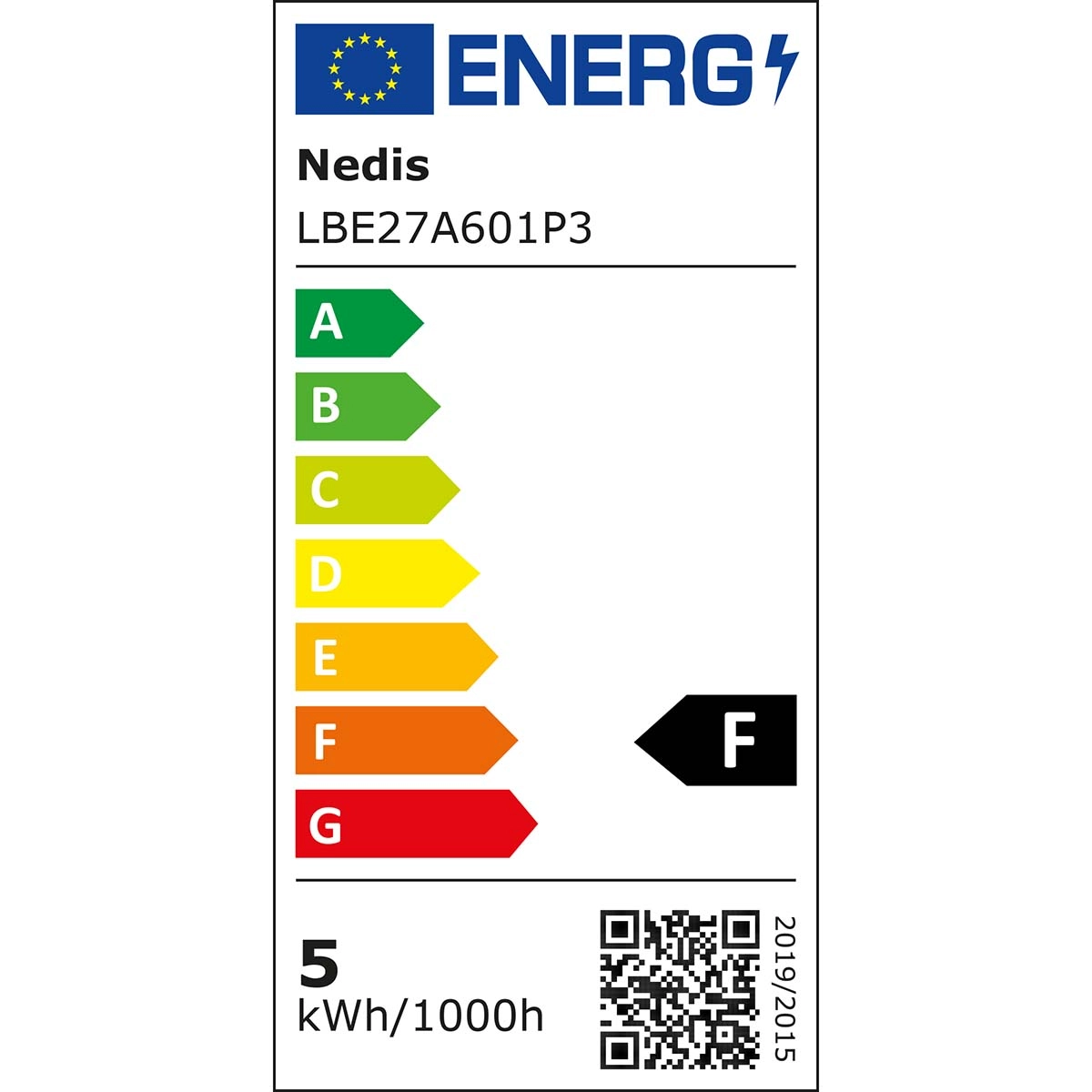 Energieeffizienzlabel der Nedis LED-Lampe E27 4,9 Watt 