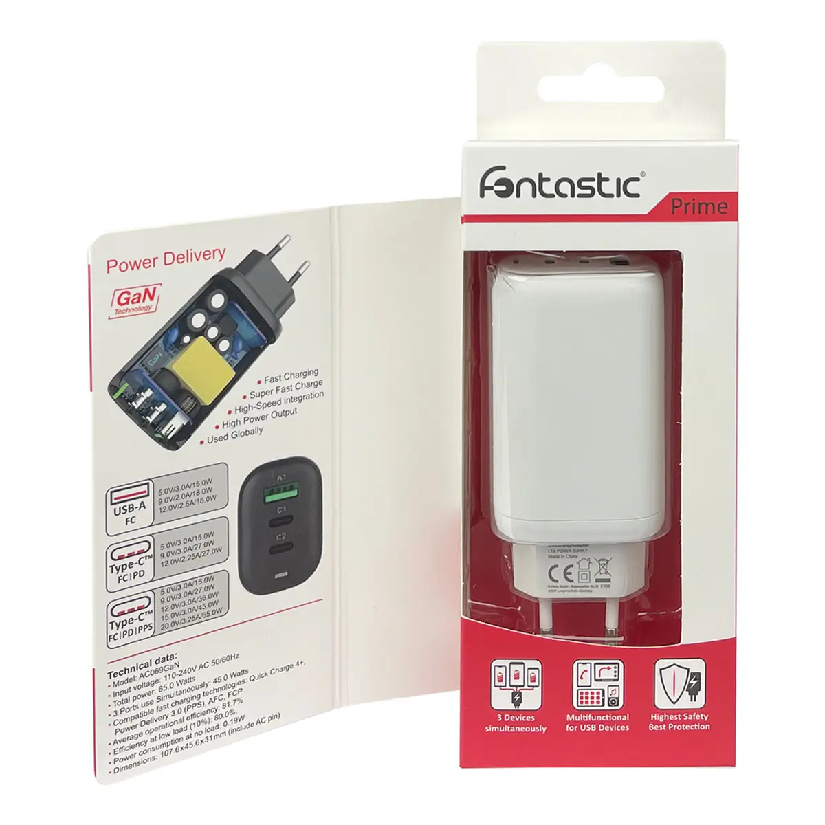 Fontastic Netzteil GaNto Type-C PD + USB-A FC3 GaN 65W